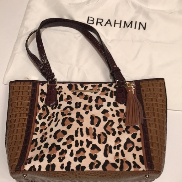 NWT BRAHMIN MEDIUM ASHER TAN CAPELLA GENUINE LEATHER LEOPARD BAG PURSE SATCHEL - Picture 13 of 16